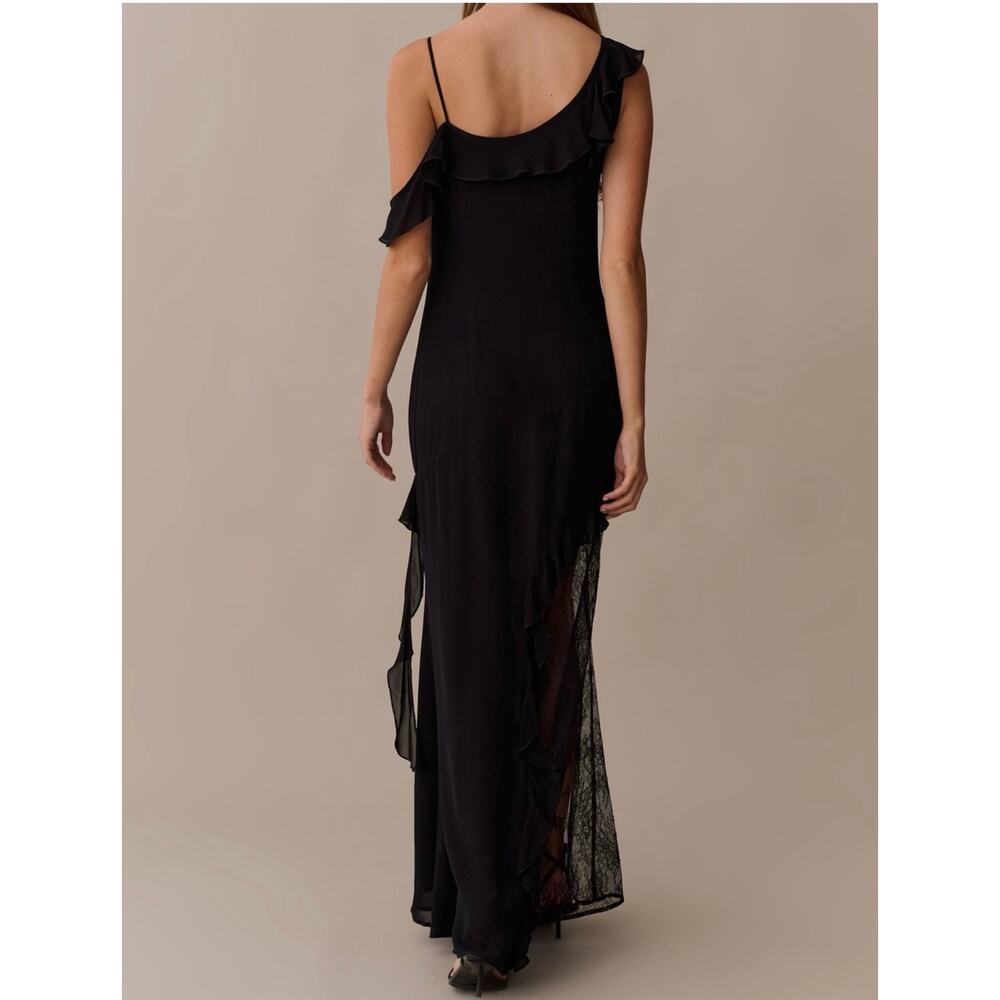 New O.P.T Carmen  black lace ruffle gown Dress $247 size 6 - Picture 3 of 6